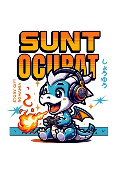OEM Autocolant dragon cu flăcări și căști, text „Sunt ocupat”, bordură albă, ...