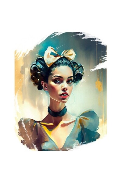 OEM Autocolant cu portret de fată cu fundă, păr albastru, ținută elegantă, 10 cm