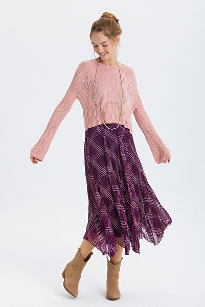 Clandestino Fusta Midi Bohemiană din șifon cu model violet