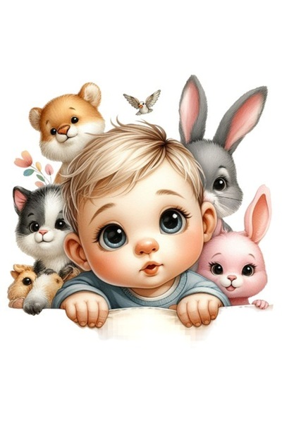 OEM Autocolant cu ilustrație de copil, animale, pasăre, iepurași, pisoi, marg...