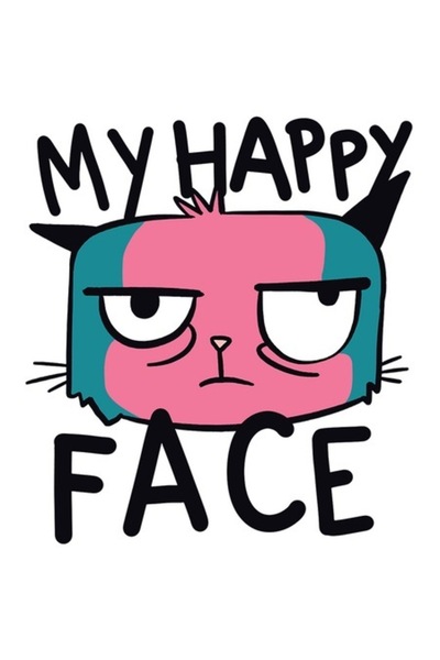 OEM Αυτοκόλλητο Angry Cat με κείμενο «My Happy Face», γούνινα γατάκια, λευκό ...