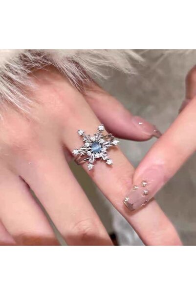 Harlofia Jewelry Blue Stone Adjustable Snowflake Ring