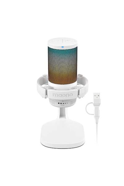 MAONO Microfon de gaming DGM20 cu suport de birou, iluminare LED, cardioid, alb