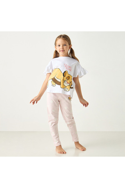 Disney Lion King Print Short Sleeves T-shirt and Pyjama Set