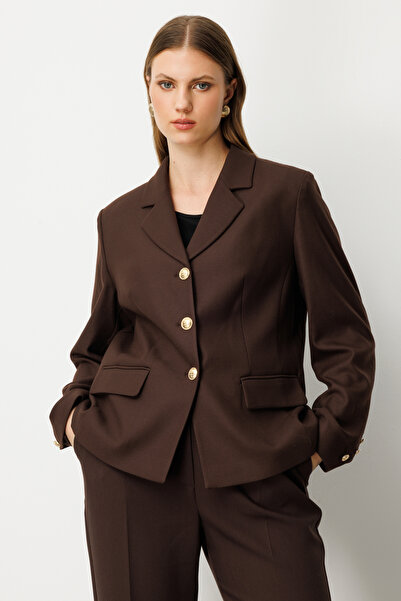 Ekol Women's Plus Size Jacket with Flap Pockets 5549 Brown