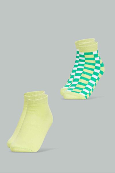 REDTAG مجموعة جوارب كاحل منقوشة باللون الأخضر للفتيات الكبيرات (عبوة من قطعتين)