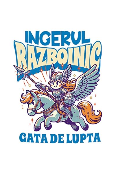OEM Autocolant: Războinică în armură de fier pe cal — „Înger războinic gata d...