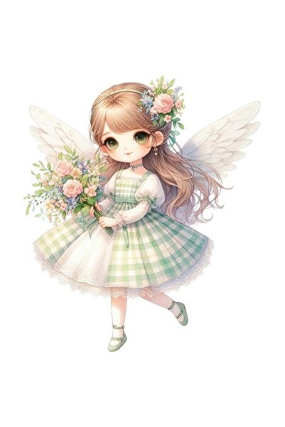 OEM Autocolant - fetiță cu aripi de înger, flori, buchet de trandafiri, rochi...