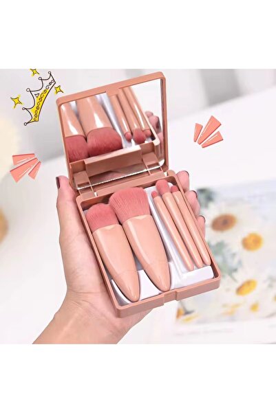 Lotravia مجموعة فرش مكياج محمولة مكونة من 5 قطع مع مرآة أرجوانية