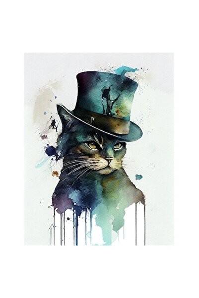 OEM Autocolant pisică pictată în pictură cu pictură picantă și pălărie elegan...