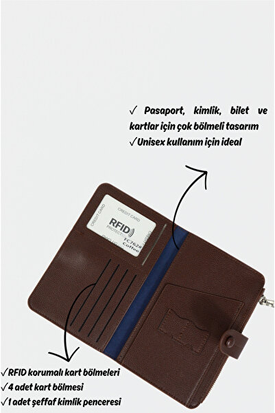 Mazel Design 762 Genuine Leather Gold Airplane Detailed Rfid Protected Passport and Card Wallet - Unisex Travel Wallet