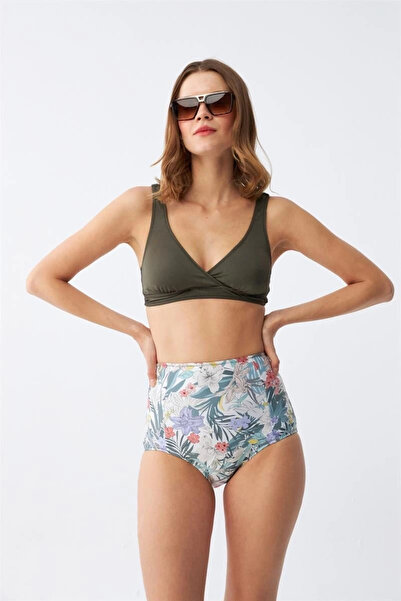 alfa expres Clothing Women's Khaki Padded Top and High Waist Floral Print Bikini Set
