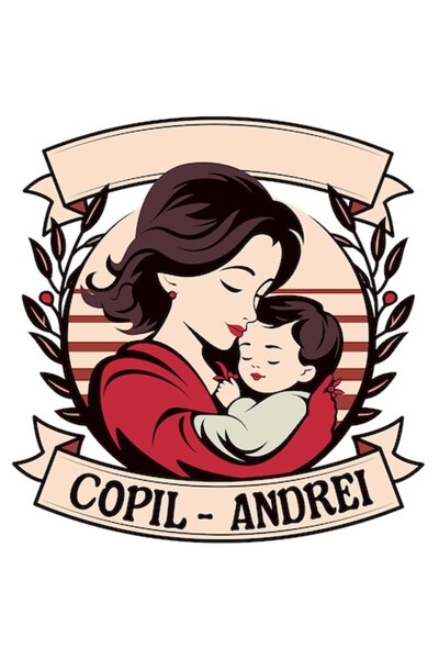 OEM Autocolant „Mamă și copil” — „Copil Andrei, iubire eternă”, vinil PVC, 15 cm