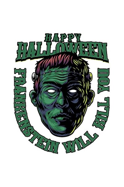 OEM Autocolant Frankenstein Monstru Halloween fericit, bordură albă, vinil PV...