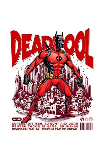 OEM Autocolant - Câine dogue german în costum de DeadPool cu ​​pelerină, marg...