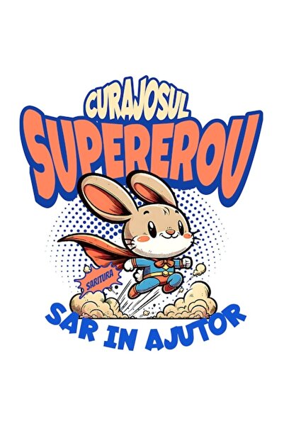 OEM Autocolant iepure supererou cu pelerină roșie, „Cel curajos sare în ajuto...