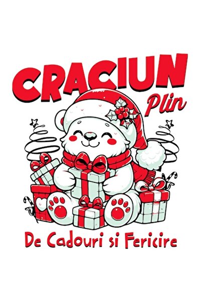 OEM Autocolant de Crăciun cu ursuleț alb fericit și cadouri colorate, vinil P...