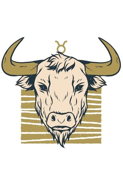 OEM Autocolant zodiacal Taur, simbol animal cu coarne lungi, bordură albă, vi...