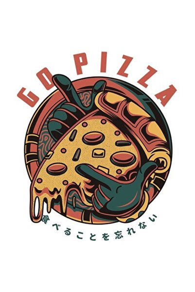 OEM Стикер с парче пица, две сочещи ръце, текст „Go Pizza“, PVC винил, бяла р...