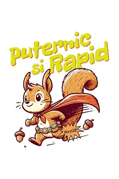 OEM Autocolant veveriță cu pelerină de supererou — text curcubeu „Puternic și...