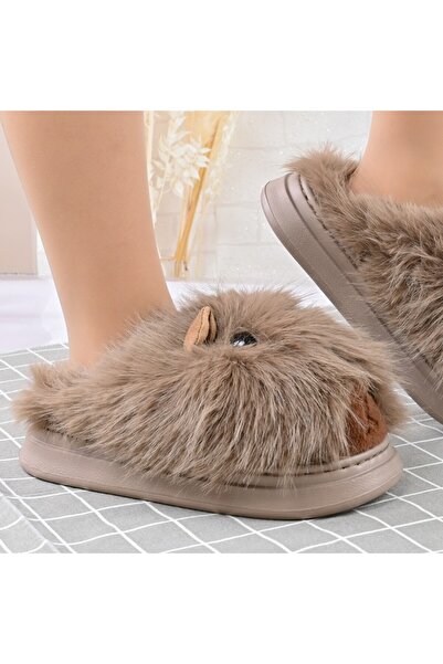 Tmall Women's Slippers, Fluffy with Capybara, Furry, TM1PD1053, Khaki