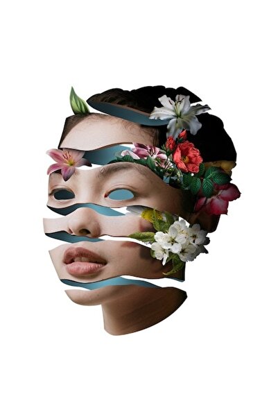 OEM Autocolant portret - portret feliat, față asiatică cu flori, multicolor, ...