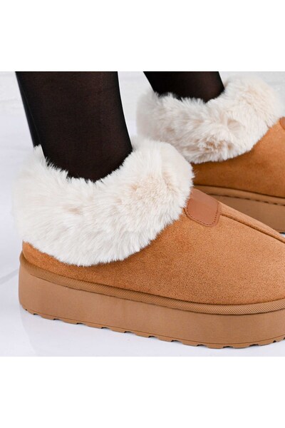 Tmall Women's Slippers, Made of -Suede Leather, Furry, TM1PD1052, Camel