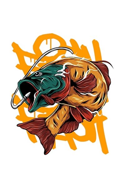 OEM Autocolant Graffiti Fish & Hook Fishing cu bordură albă, vinil PVC - 10 cm