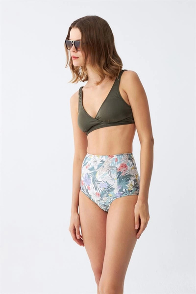 alfa expres Clothing Women's Khaki Padded Top and High Waist Floral Print Bikini Set