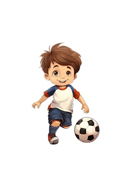 OEM Autocolant cu un băiat jucând fotbal, bordură albă, vinil PVC, 23 cm