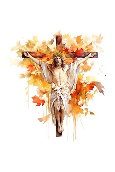 OEM Стикер на Исус Христос разпнат на кръста, PVC винил, бяла рамка, 23 см