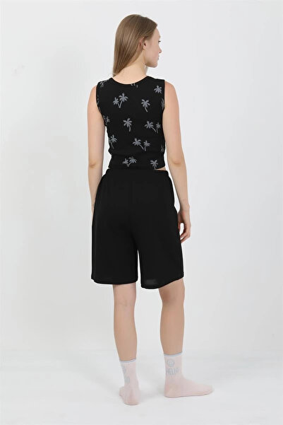 alfa expres Clothing Women's Thick Strap Cotton Combed Shorts Crop Set Black