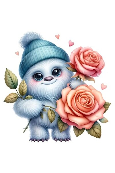 OEM Autocolant Yeti cu trandafiri, inimioare, oameni de zăpadă, vinil PVC, bo...