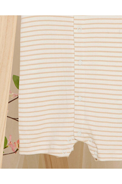 REDTAG Beige Striped Button Front Romper suit