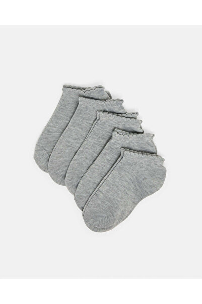 REDTAG Girls Grey Low Ankle Socks With Scallop Edge Welt(5 Pairs)