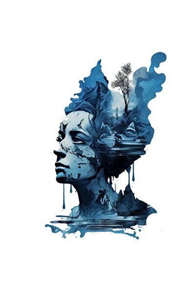 OEM Autocolant cu pictură care picură - Față de femeie, albastru, bordură alb...