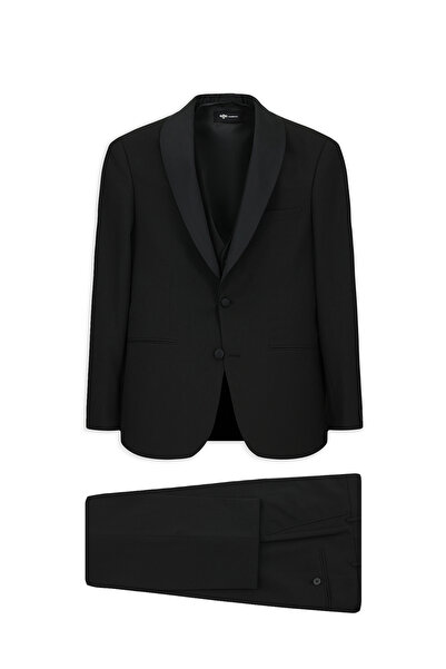 Kiğılı Şal Yaka Yelekli Düz Smokin