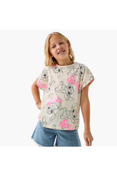 Juniors Stitch Print T-shirt with Short Sleeves