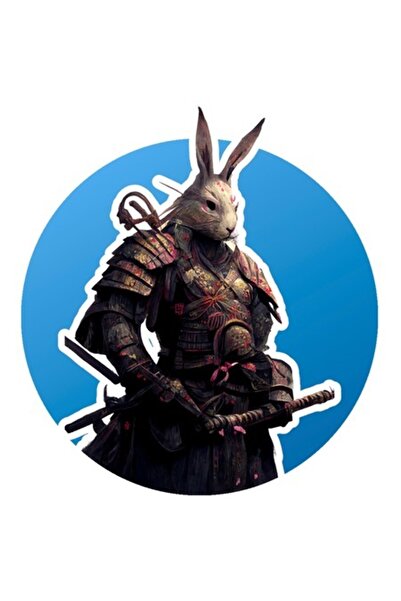 OEM Autocolant cu iepure, samurai, războinic, japonez, katana, cu margini alb...