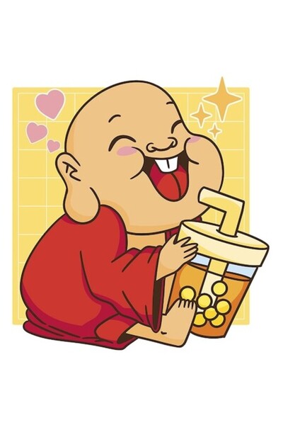 OEM Стикер с бебе Буда монах — Дзен медитация, благополучие, бяла рамка, PVC ...