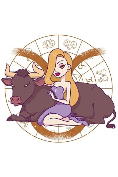 OEM Autocolant zodiacal Taur, față blondă, margini albe, vinil PVC 15 cm