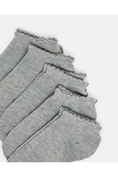 REDTAG Girls Grey Low Ankle Socks With Scallop Edge Welt(5 Pairs)