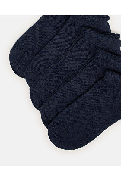 REDTAG Girls Navy Low Ankle Socks With Scallop Edge Welt (5 Pairs)