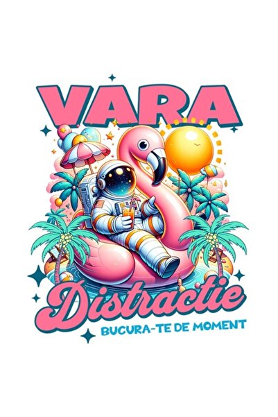 OEM Autocolant - Astronaută în costum spațial la plajă cu plutitor flamingo, ...