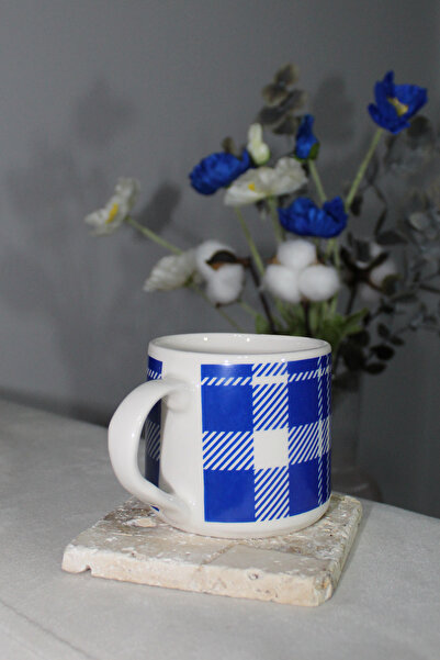 Inspire Ceramic Blue Plaid Printed Mug Cup