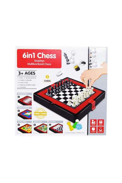 Generic مجموعة شطرنج 6 في 1 من Souptoys، لعبة عائلية متعددة الوظائف للأعمار من 3 سنوات فما فوق