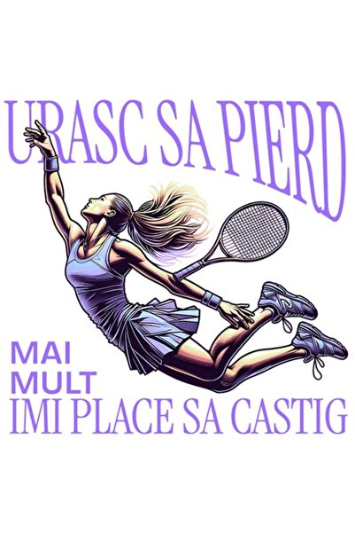 OEM Autocolant - Jucătoare de tenis sărind, „Urăsc să pierd” (română), vinil ...