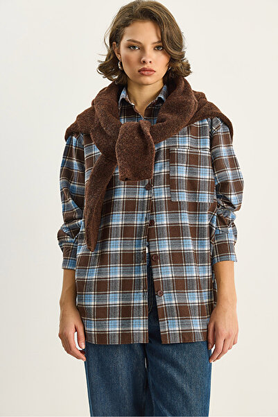 Bianco Lucci Дамска риза с един джоб и детайли в преувеличен размер с тартан мотив 513 60283572