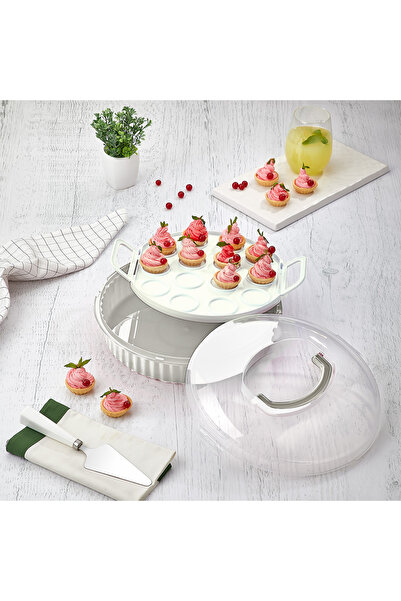 Mons حاوية عرض وتخزين للكيك والفطائر والمافن والحلويات Qlux L-00654