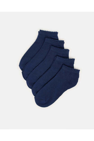 REDTAG Senior Girls Navy Low Ankle Socks With Scallop Welt Edge (5 Pairs)